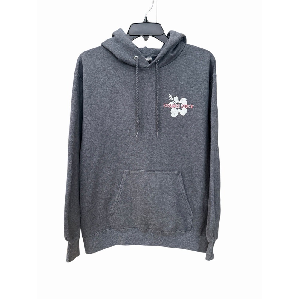 Trader Joe's Hibiscus Logo Pullover Hoodie Jacket Unisex Small Gray Flaw #HR-3